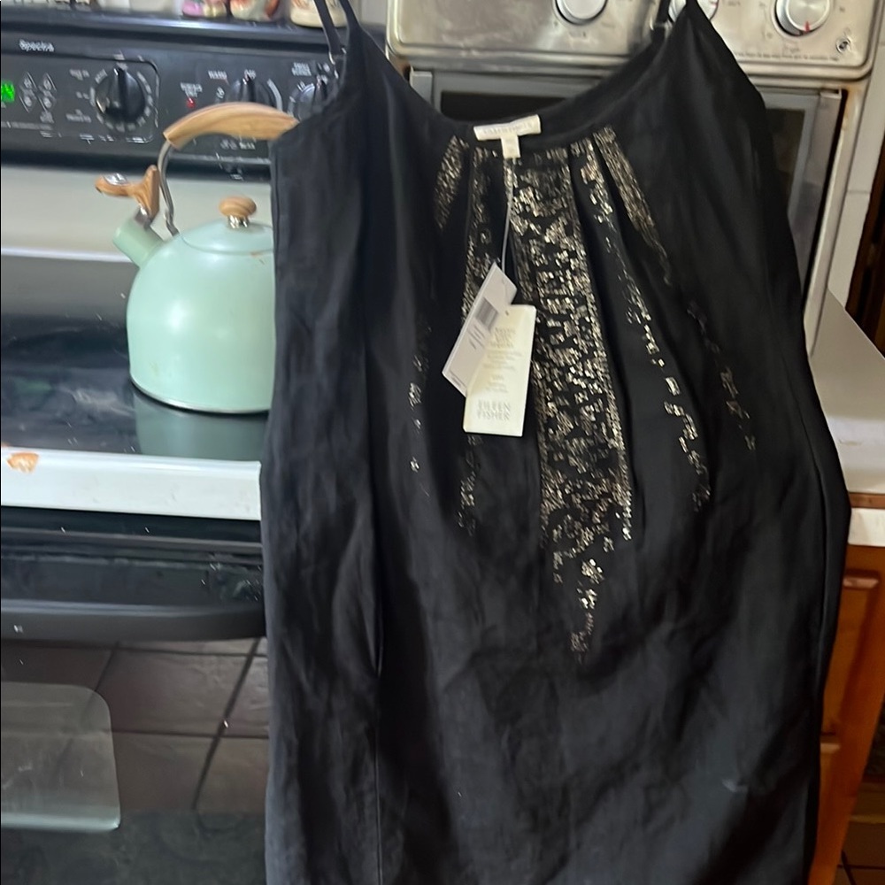 Eileen Fisher Black Dress with Silver Accents